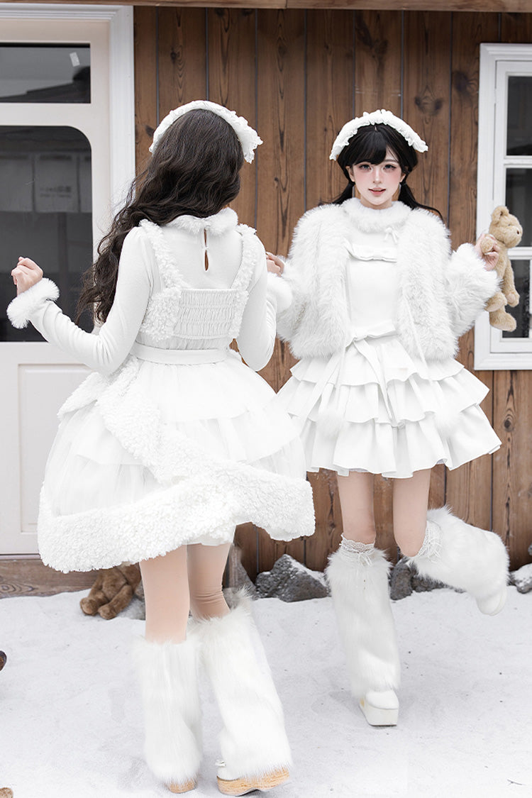 White Chocolate Triple-Layered Ruffle Bowknot Sweet Lolita Jsk Dress Set