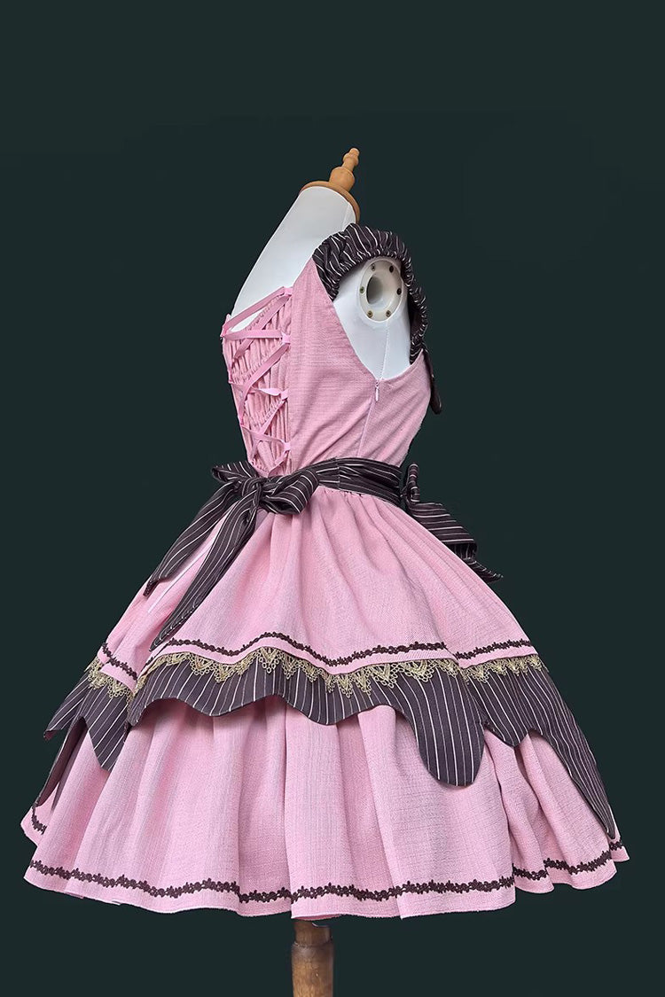 Strawberry and Mint Chocolate Double-Layered Printed Bow Lace-Up Irregular Sweet Lolita Dress 2 Colors