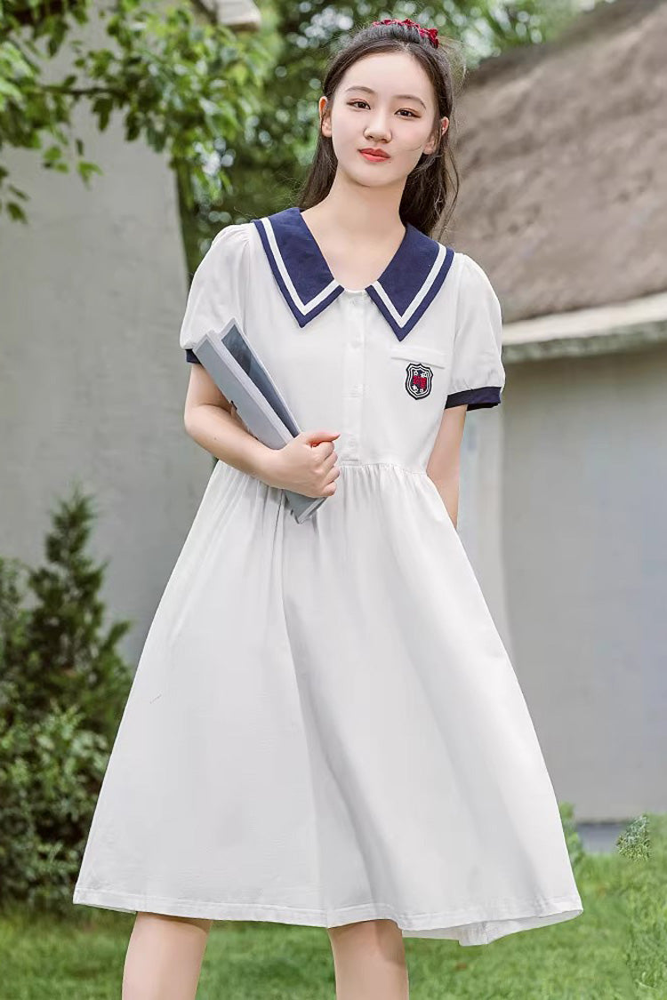 Sweet Short Sleeves High Waisted College Style Lolita Dress 2 Colors