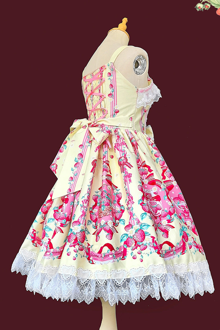 Strawberry Chef Sleeveless Print Bowknot Lace Sweet Lolita Jsk Dress 4 Colors