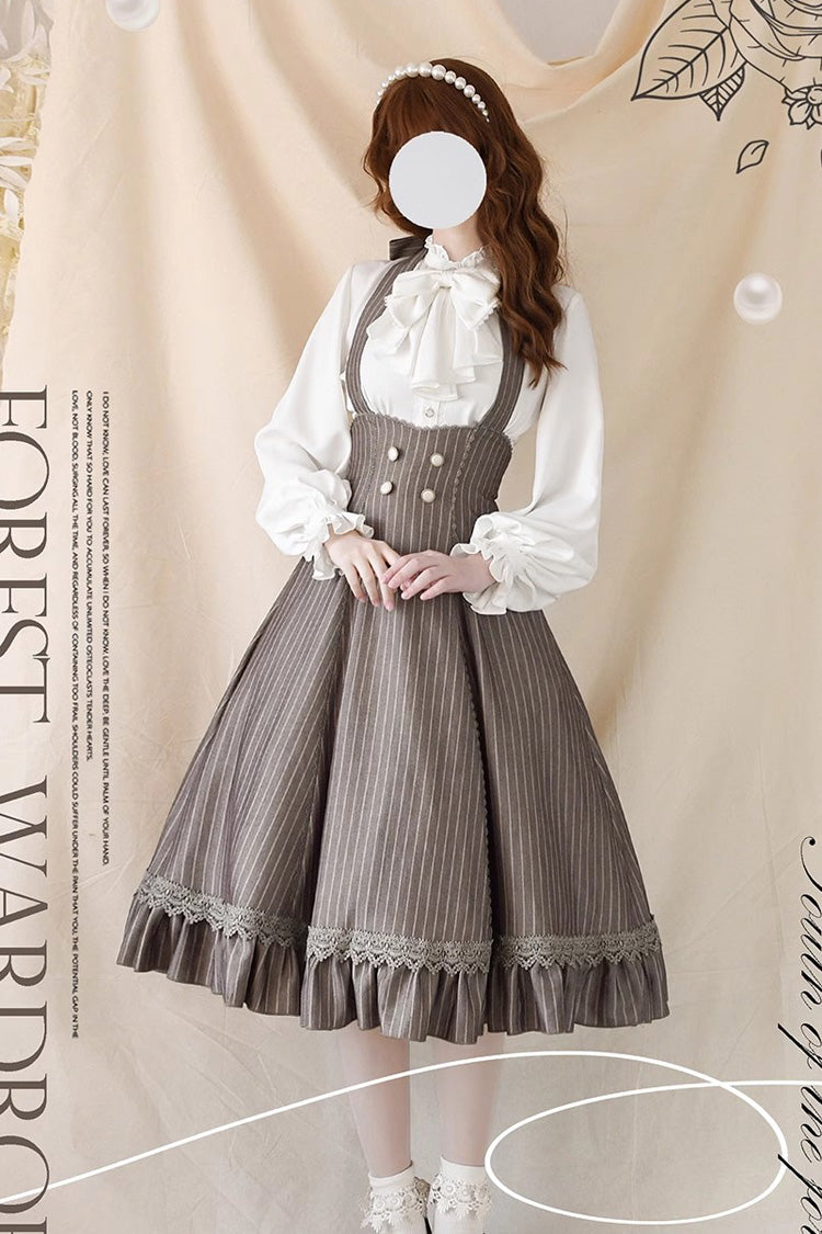 South of The Forest Halterneck Stripe Print Ruffle Classic Vintage Lolita Jsk Dress 4 Colors