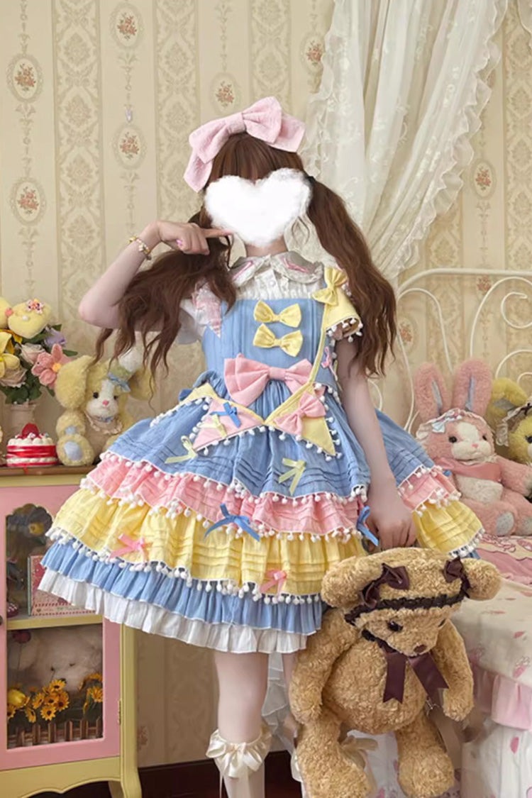 Yellow/Blue/Pink Cute Candy Bowknot Sweet Lolita Jsk Dress (Includes Pennant)