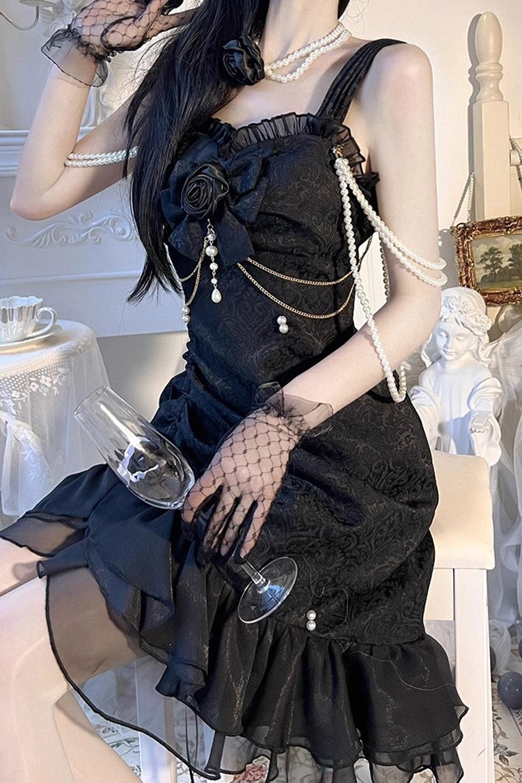 Camellia Rose Ruffle Asymmetric Gothic Chinese Style Elegant Lolita Jsk Dress 3 Colors