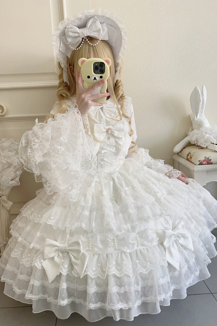 White Dream Prologue Doll Multi-Layered Bowknot Lace Sweet Princess Lolita Dress