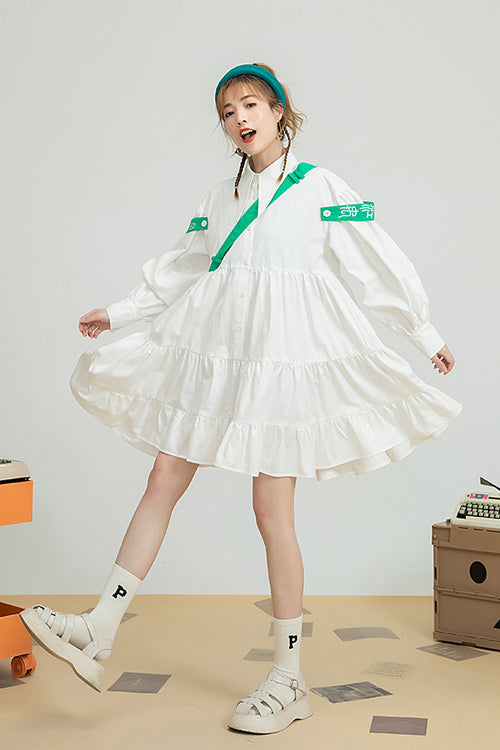White Doll Collar Puff Sleeve Single Breasted Sweet Lolita OP Dress