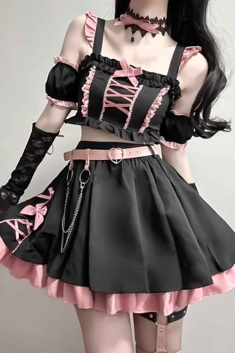 Black/Pink Tie Bow Gothic Sweet Lolita Strapless Skirt Dress 2 Pieces Set