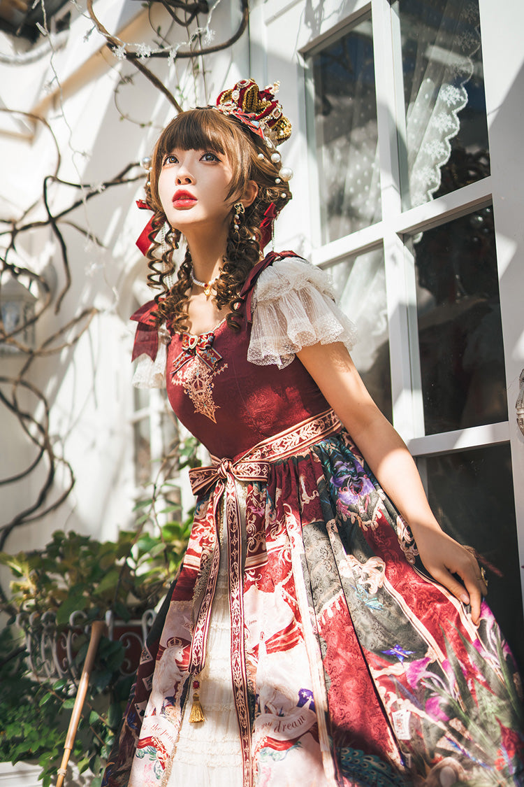 Red Kaleidoscope of Dreams Flying Sleeves Print Embroidery Cardigan Bowknot Classic Vintage Gorgeous Lolita Dress