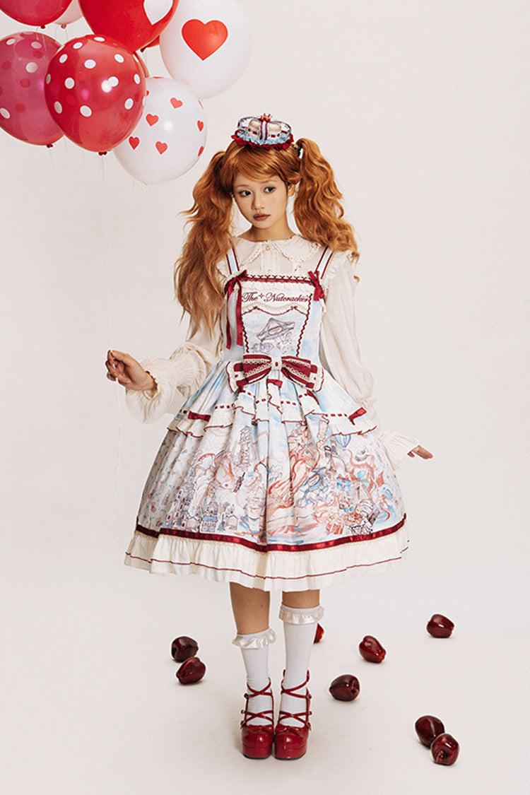 Multi-Color Nutcracker Sleeveless Print Ruffle Bowknot Sweet College Style Lolita Jsk Dress