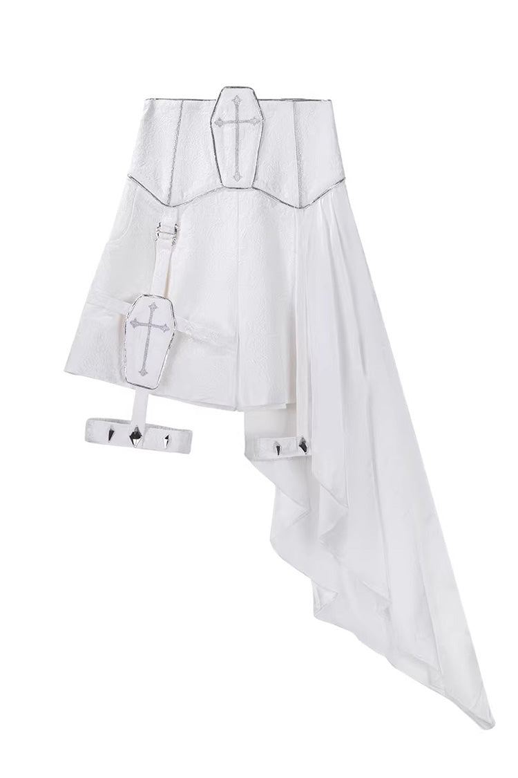 White Silver-White Sacred Pact Bow Asymmetric Gothic Prince Palace Ouji Lolita Shorts Coat Four-Piece Set