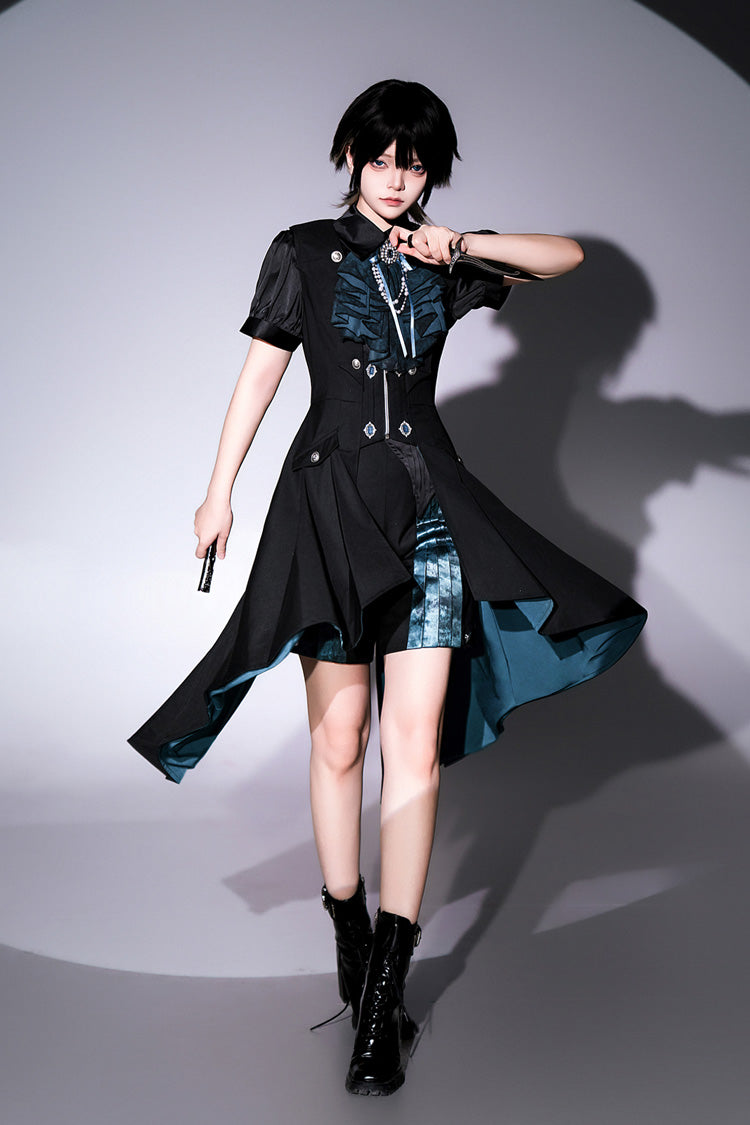 Black Deep Music Short Sleeves Gothic Elegant Ouji Lolita Four-piece Set