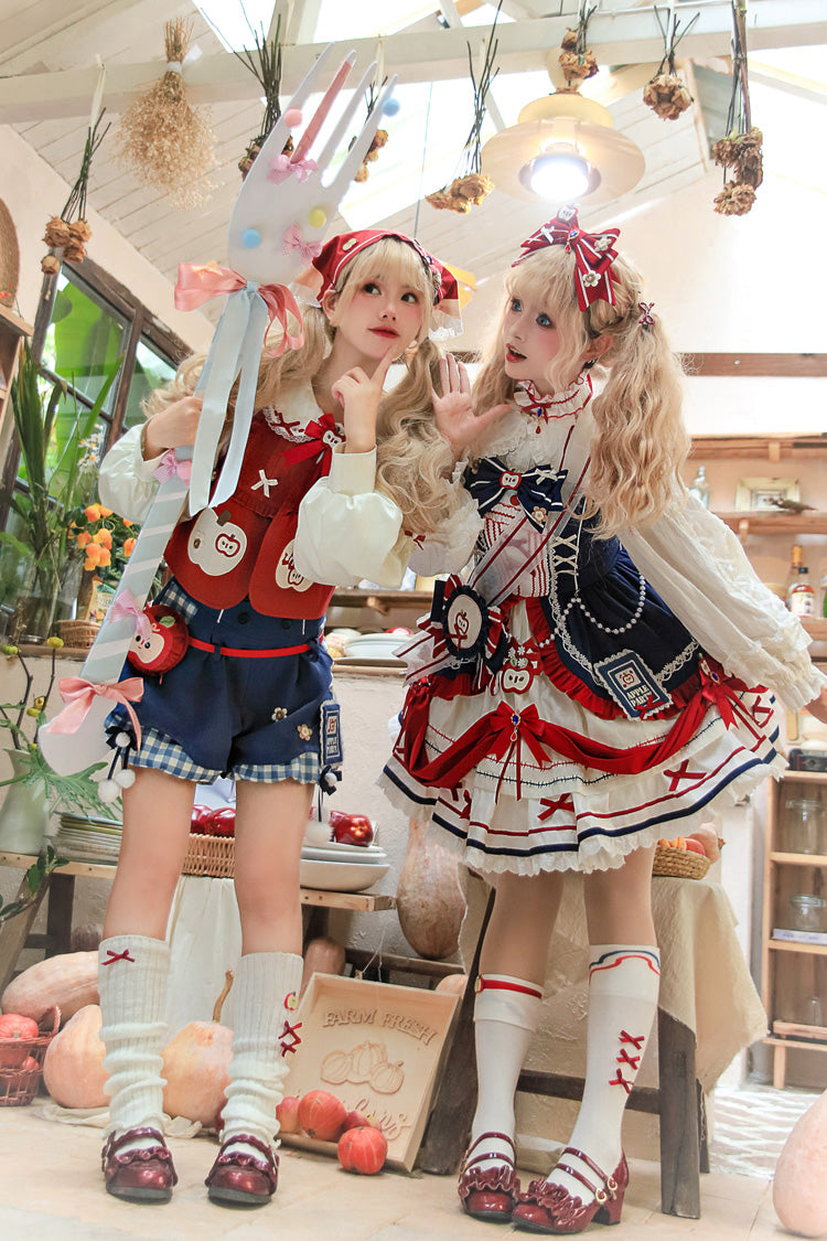 Multi-Color Witch Gina Long Sleeves Print Bowknot Ouji Sweet Lolita Vest Shorts Set