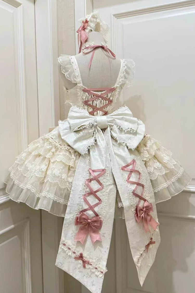 Apricot Rose Canticle Sleeveless Multi-Layered Bowknot Lace Lace-Up Pearl Ballet Sweet Lolita Jsk Dress