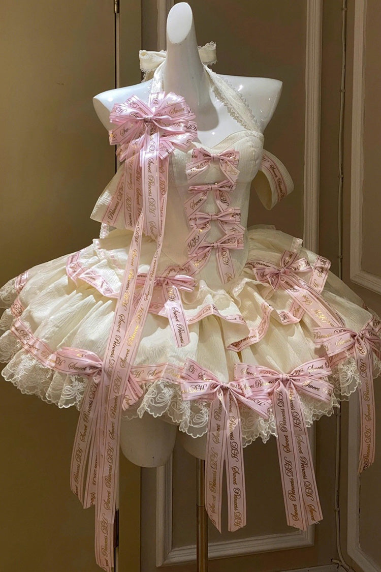 Pink Young Lady Halterneck Sleeveless Multi-Layered Ruffle Bowknot Elegant Princess Sweet Lolita Dress