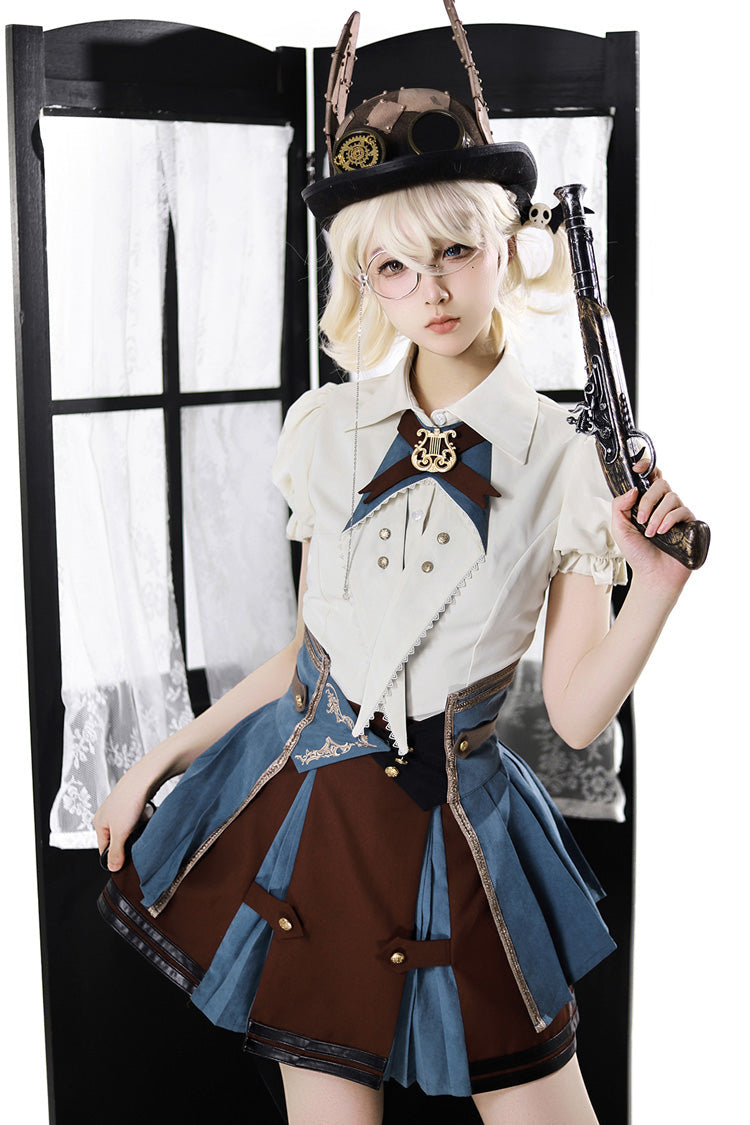Fairy Town Train Conductor British Academy Short Sleeves Embroidery Punk Handsome Lolita Skirt Set