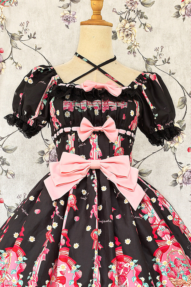 Strawberry Chef Short Sleeves Print Bowknot Lace Sweet Lolita Dress 4 Colors