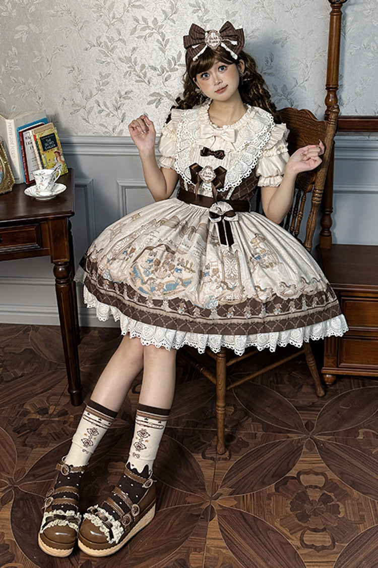 Sea Salt Fairy Tale Doll Sleeveless Print Ruffle Bowknot Sweet Lolita Jsk Dress 2 Colors