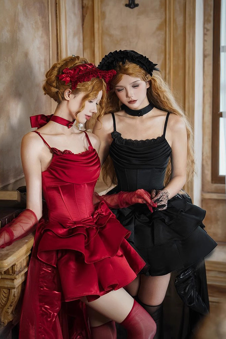 Black Duet Sleeveless Double-Layered Ruffle Bowknot Gothic Elegant Gorgeous Lolita Jsk Dress