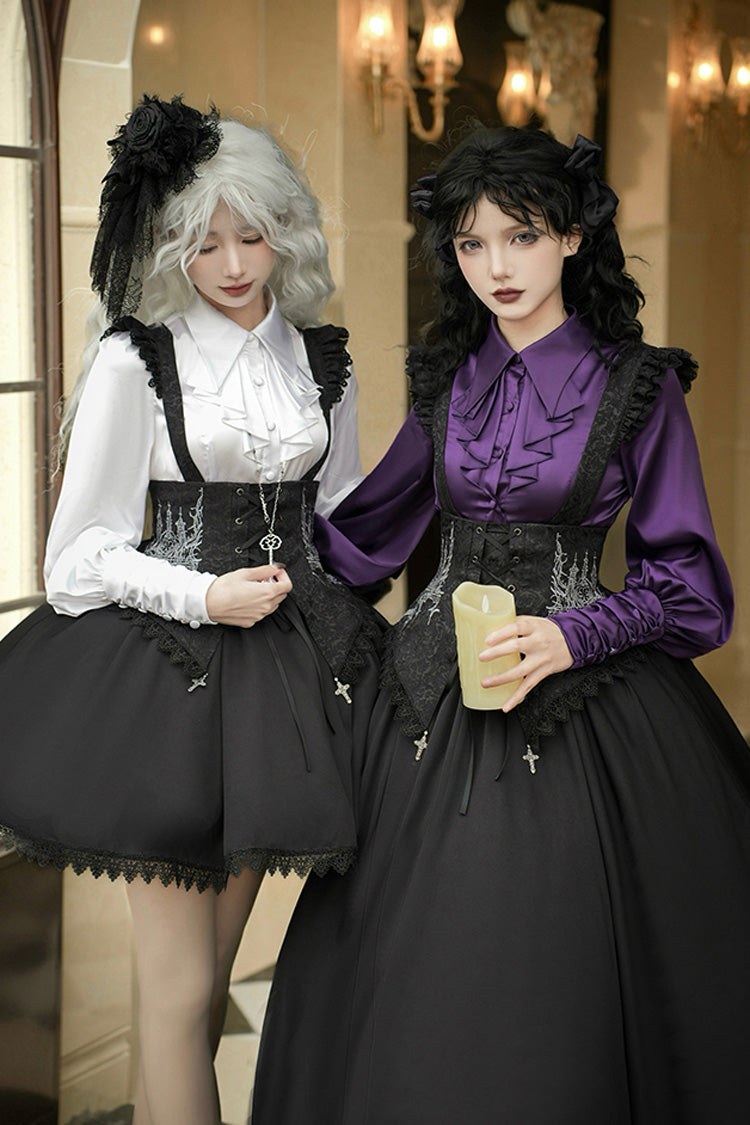 Black Night of Thorns Sleeveless Embroidery Lace-Up Gothic Lolita Strap Breast Support Dress 2 Versions