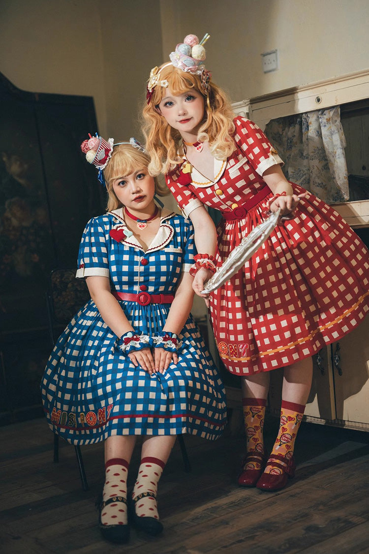Sweetheart Cat Short Sleeves Print Embroidery Sweet Lolita Dress 3 Colors