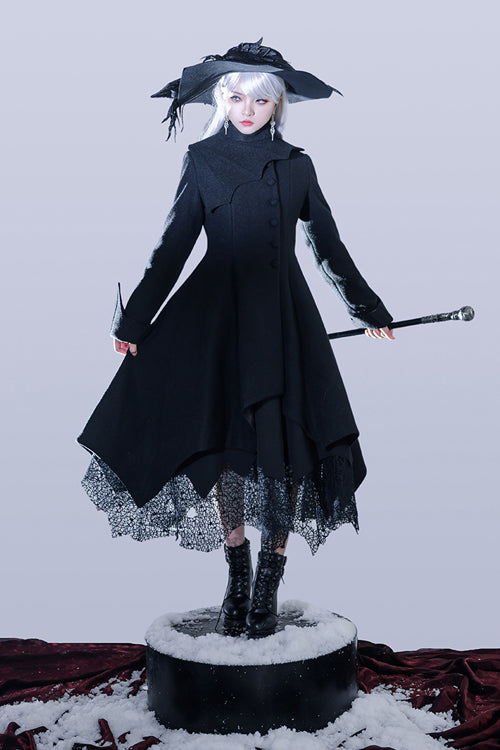 Black Icebreaker Irregular Hem Woolen Ouji Lolita Coat