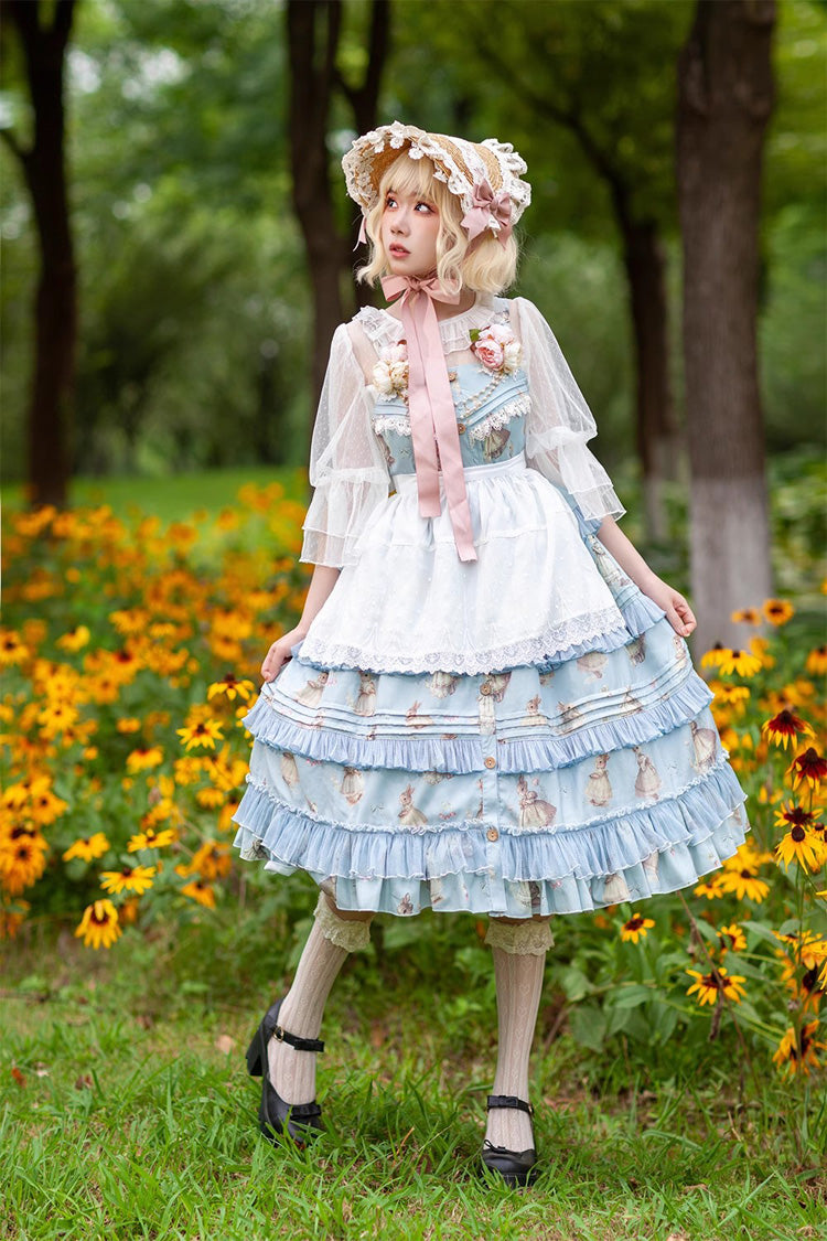 Miss Rabbit Dance Print Multi-layer Ruffle Sweet Elegant Lolita Jsk Dress 4 Colors