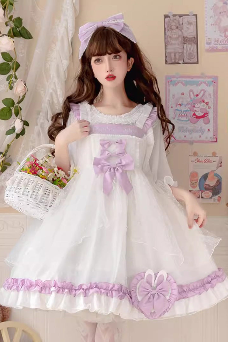 White/Purple Song of Mist and Gauze Ruffle Bowknot Sweet Lolita Dress