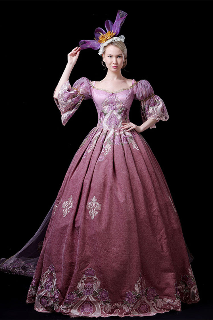 Half Sleeves High Waisted Hollow Embroidery Print Victorian Lolita Prom Dress