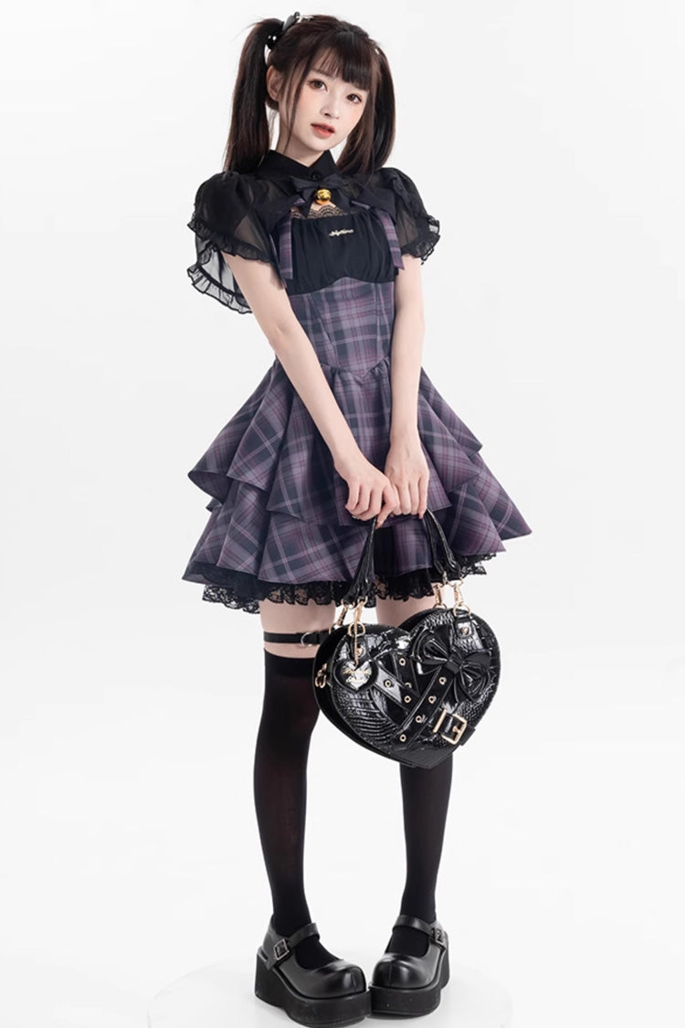 Purple Magic Cat Double-Layered Stripe Print Bowknot Sweet Lolita Jumper Dress