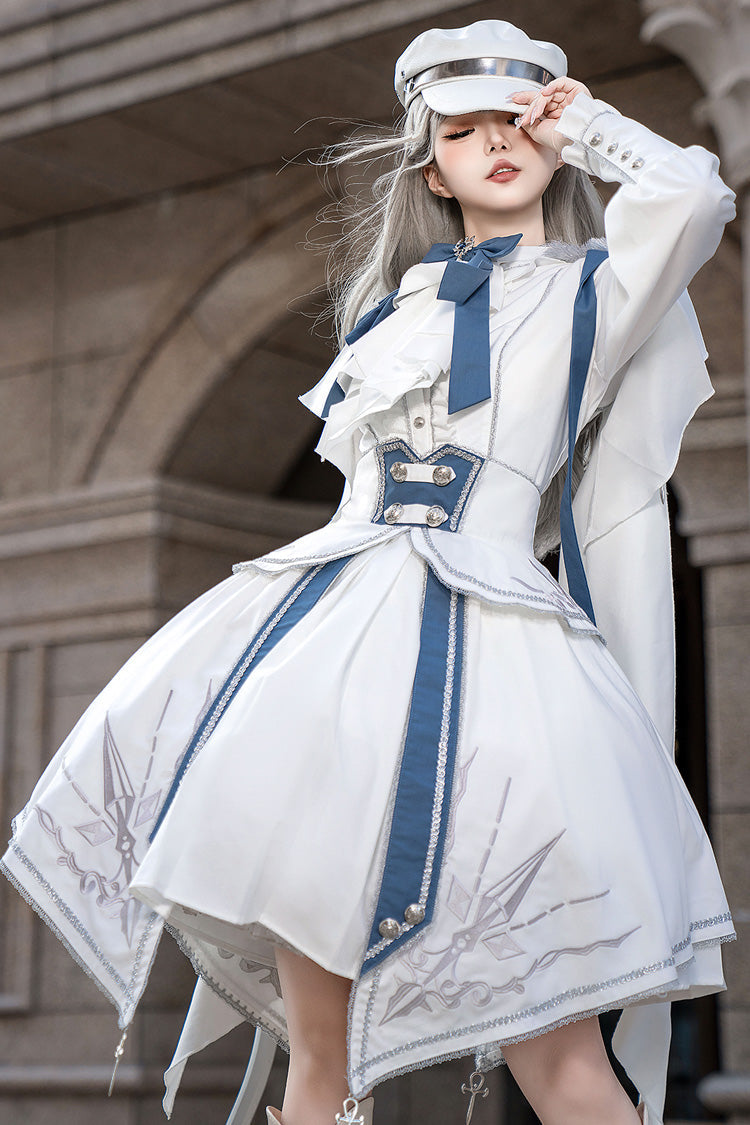 White/Blue Star Knight Print Punk Military Princess Handsome Ouji Lolita Skirt