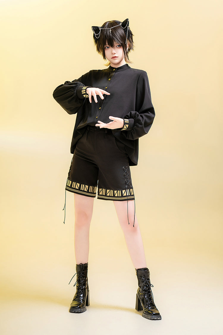 Black Black Cat Long Sleeves Print Embroidery Ouji Gothic Prince Handsome Lolita Blouse