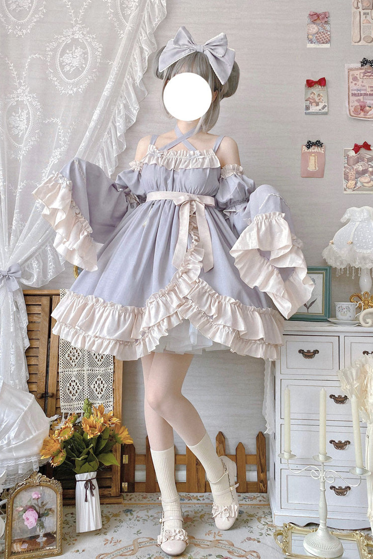 Grey Monet Estate Sleeveless High Waisted Ruffle Bowknot Asymmetric Sweet Lolita Jsk Dress