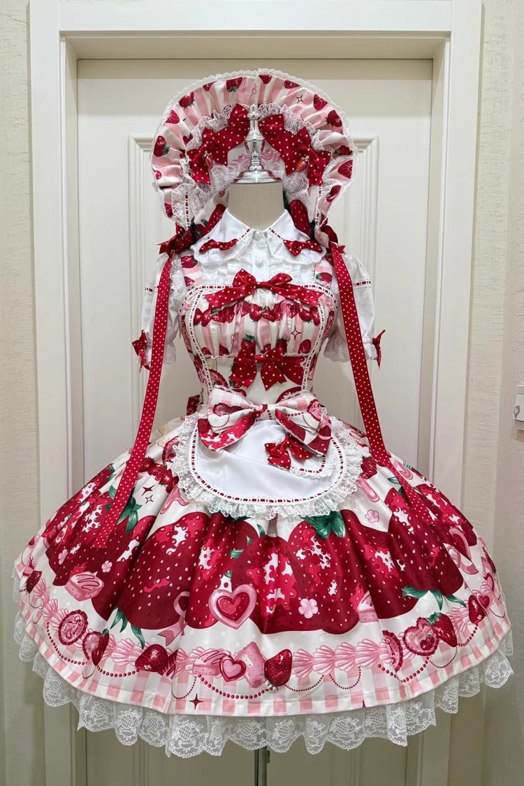 Dream to Strawberry Print Ruffle Bowknot Lace Sweet Lolita Jsk Dress 4 Colors