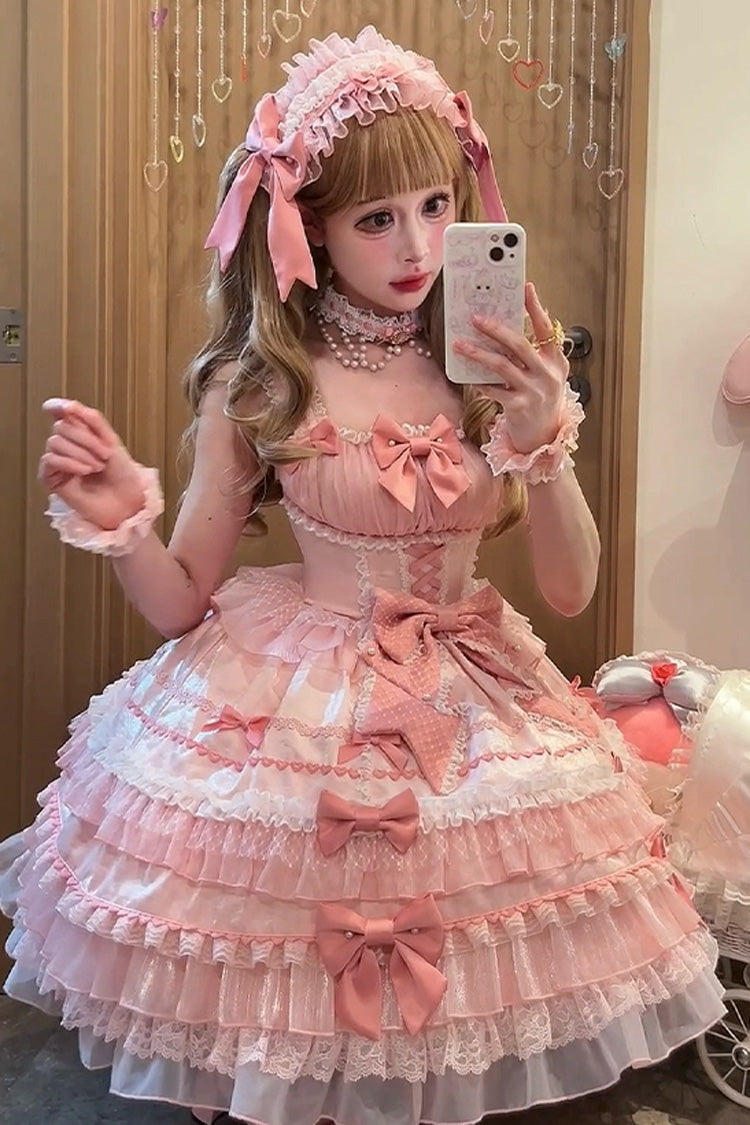 Pink Little Lovetine Multi-Layered Ruffle Bowknot Lace Sweet Gorgeous Lolita Jsk Dress
