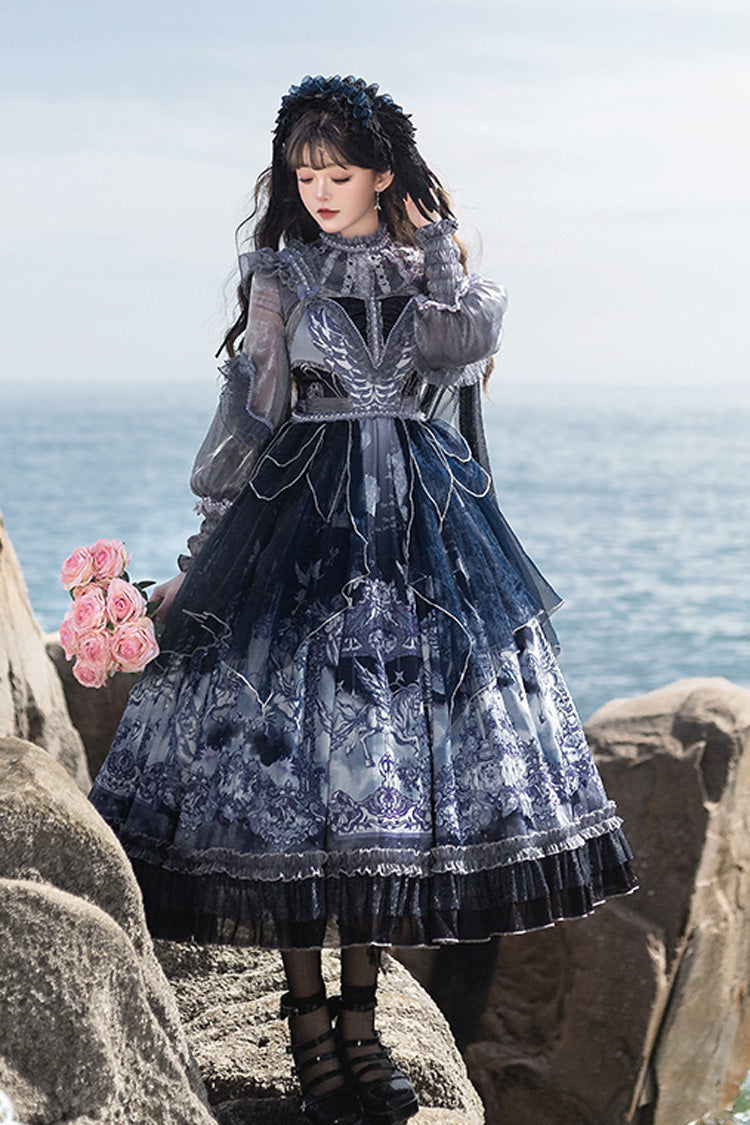 Blue Angel Garden Print Ruffle Bowknot Asymmetric Classic Elegant Lolita Jsk Dress