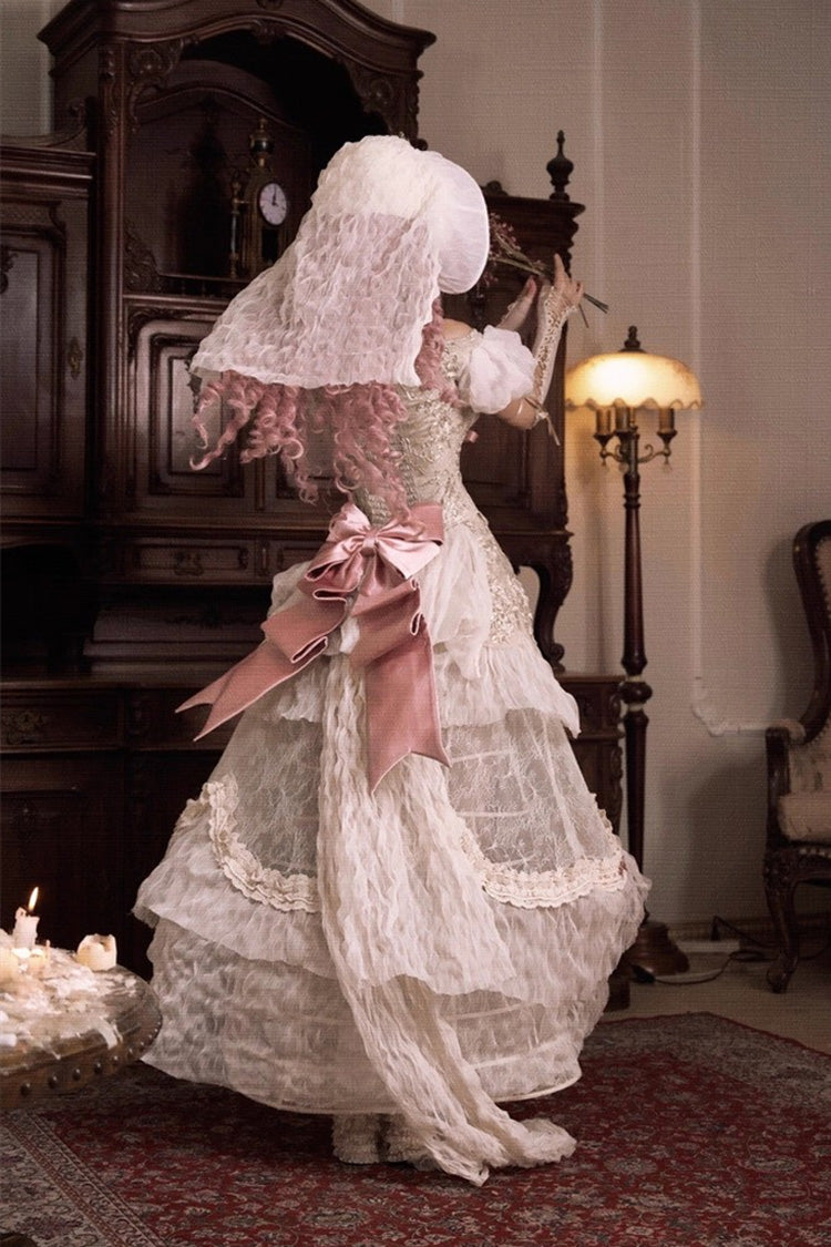 Light Brown Cupid's Poetry Box Ruffle Embroidery Bowknot Lace Classic Elegant Lolita Long Skirt