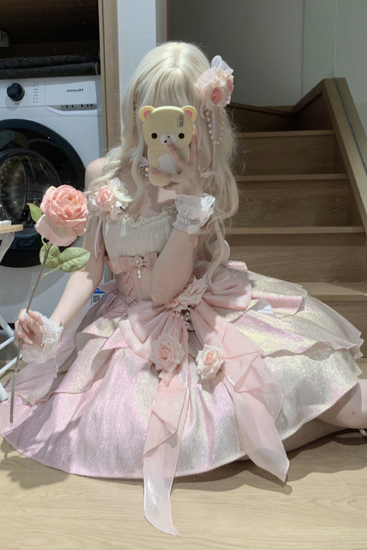 Pink Rose Heart Knot Ruffle Hanayome Bowknot Sweet Princess Gorgeous Lolita Jsk Dress