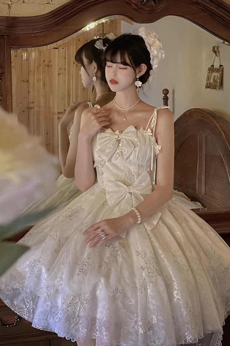 White Print Hanayome Embroidery Bowknot Sweet Lolita Prom Jsk Dress