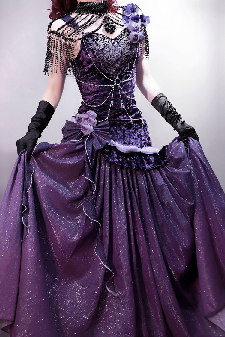 Purple Mysterious Nocturne Embroidery Bowknot Lace Classic Vintage Elegant Gorgeous Lolita Jsk Dress