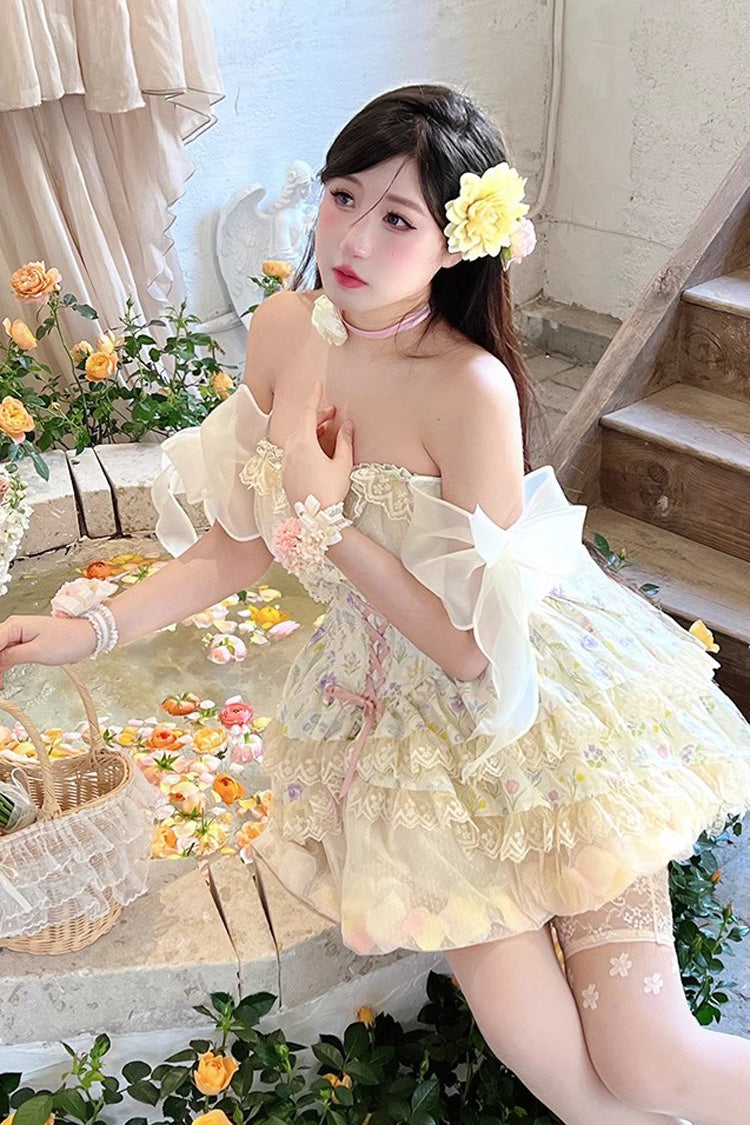 Ivory Flower Story Tulip Print Bowknot Lace Sweet Lolita Skirt