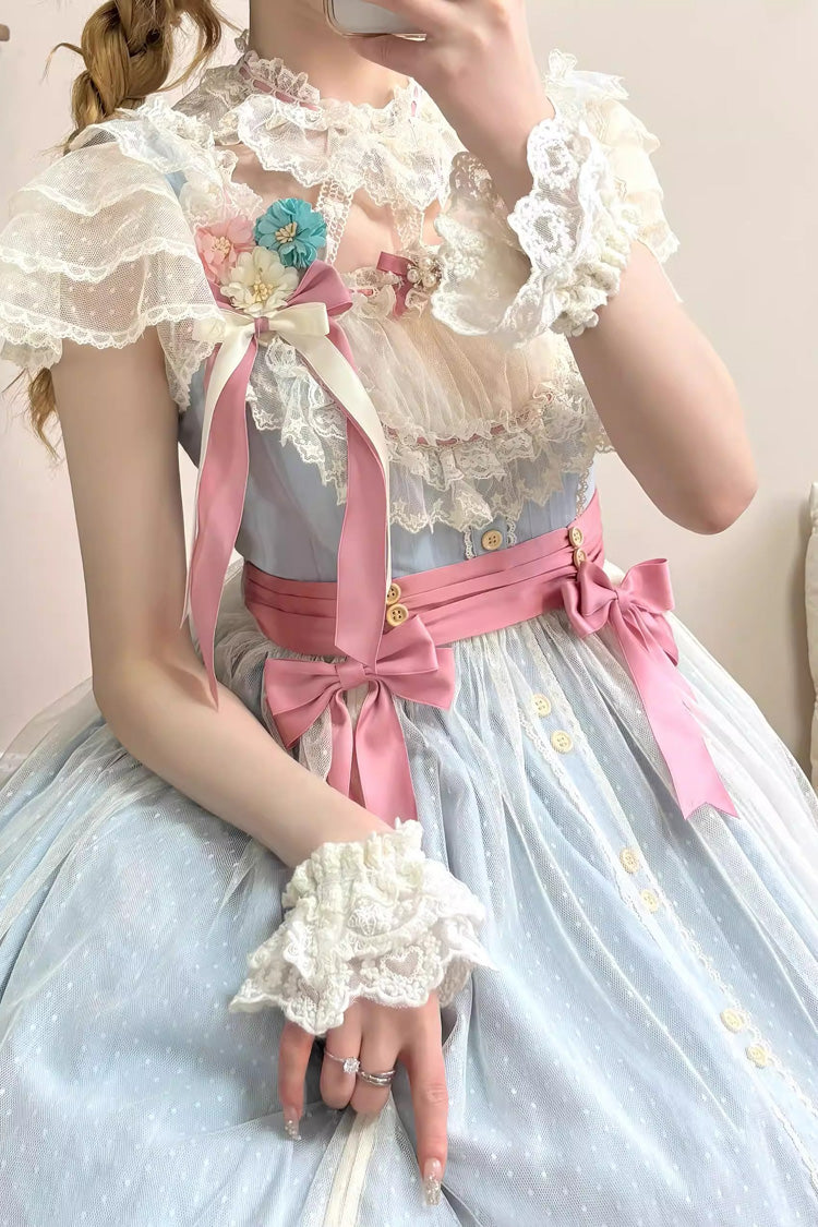 Blue Sakura's Spring Resonance Sleeveless Ruffled Bow Sweet Lolita Jsk Dress (Short Version)