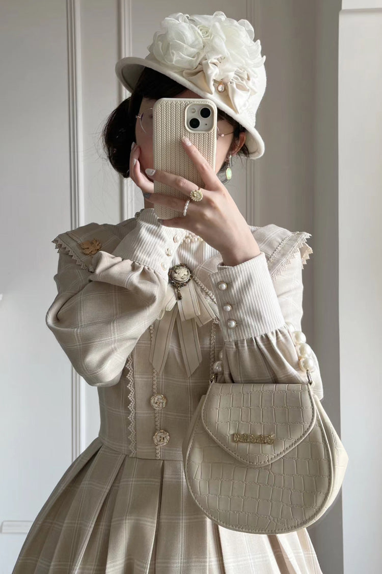 Apricot Fontainebleau Long Sleeves Plaid Print Bowknot Elegant Sweet Lolita Dress