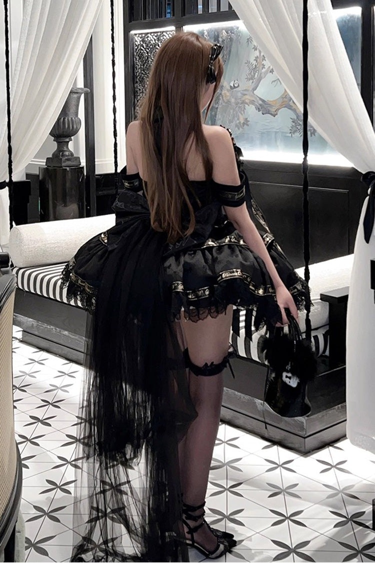 Black Young Lady Halterneck Sleeveless Multi-Layered Ruffle Bowknot Elegant Princess Gothic Lolita Dress