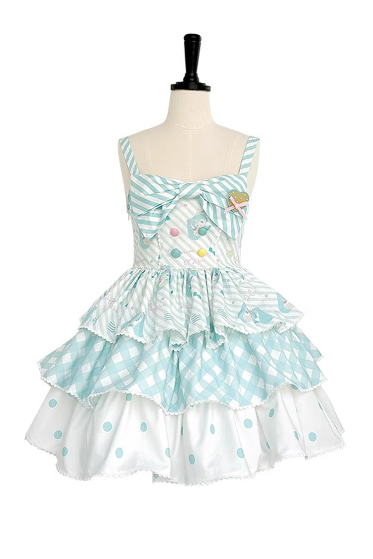 Blue Miku Sleeveless Triple-Layered Print Bowknot Sweet Lolita Jsk Dress