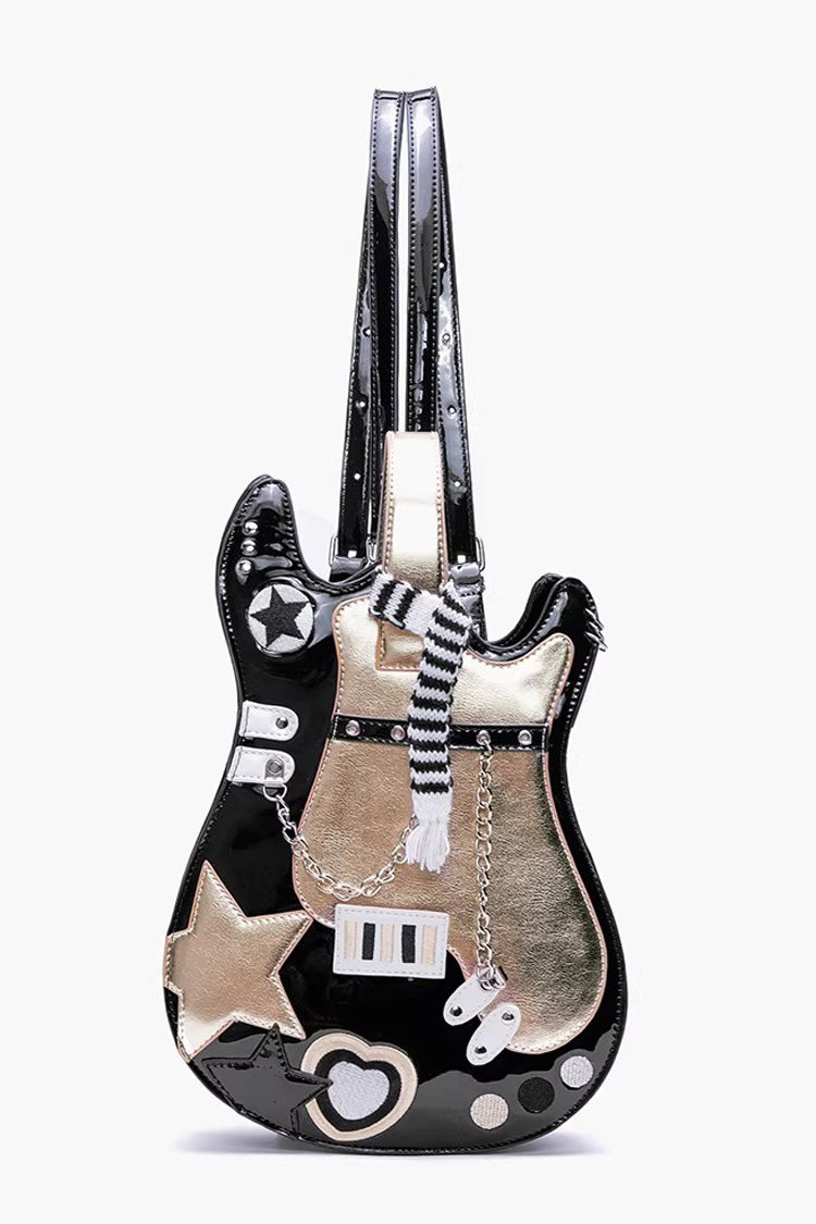 Guitar Heart Creative Color-Block Embroidered Chain-Decorated Sweet Lolita Itabag 4 Colors