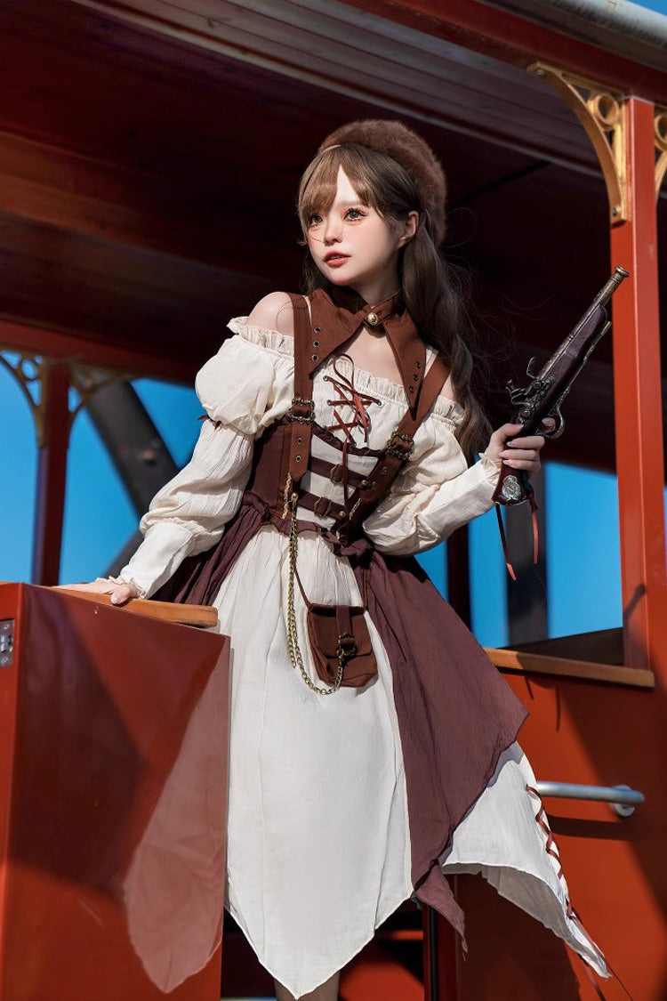 White/Brown Pirate's Guide Irregular Punk Lolita Jsk Dress