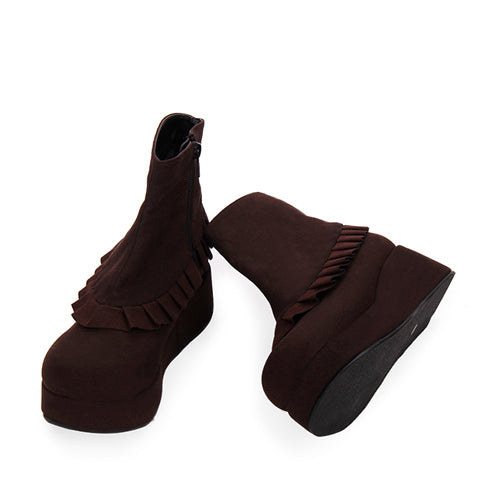 Round Toe Ruffle College Style Lolita Platform Boots