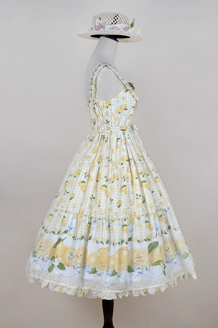Yellow Lemon Chicken Print Ruffle Bowknot Lace Sweet Lolita Jsk Long Dress