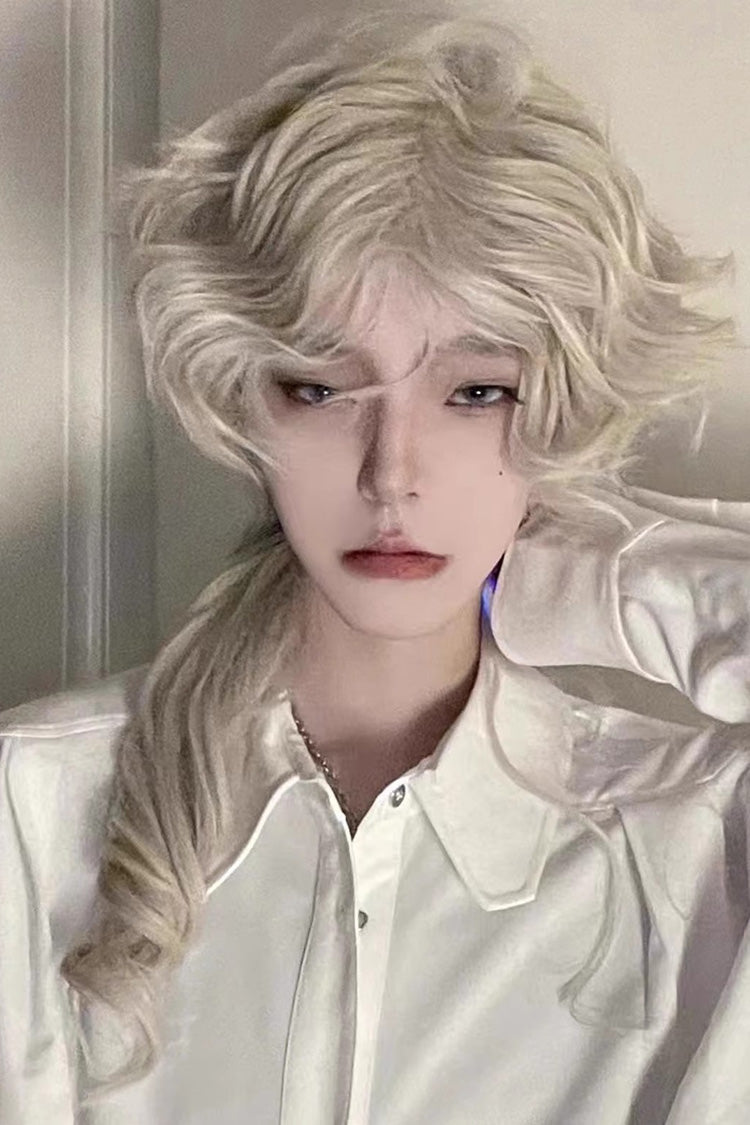 Beige Medium Long Curly Hair Retro Ouji Wig