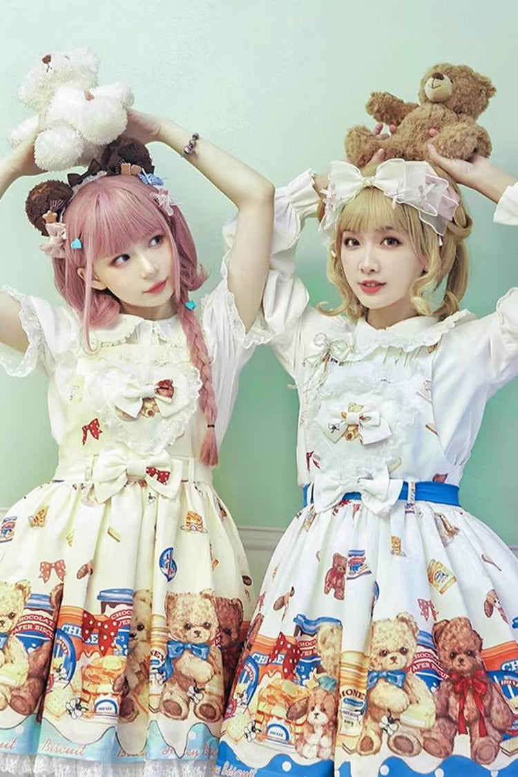 Honey Bear Cafe Print Bowknot Lace Sweet Lolita Jsk Dress 2 Colors