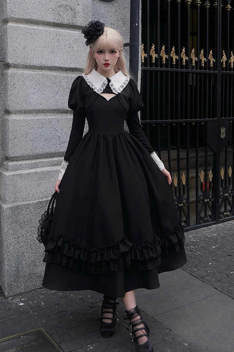 Black Symphony of the Night Solid Color Jacquard Gothic Lolita Jsk Dress